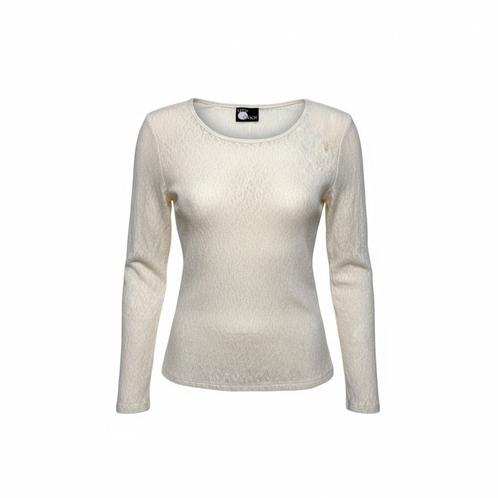 Vintage First Option Textured Double Line Cream Lace Long Sleeve Medium